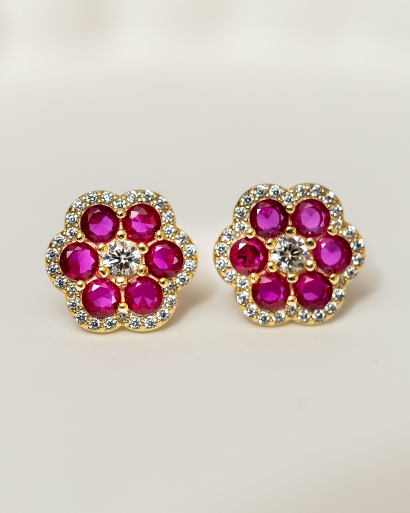 Arete flor rojo cristales