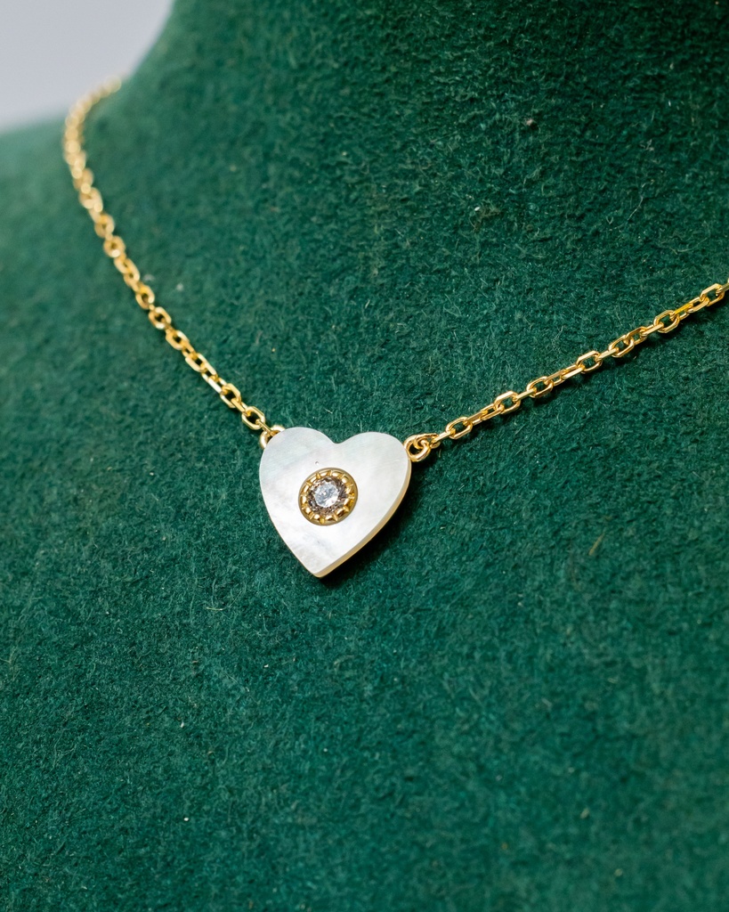 Collar Corazon Nacar Cristal Centro