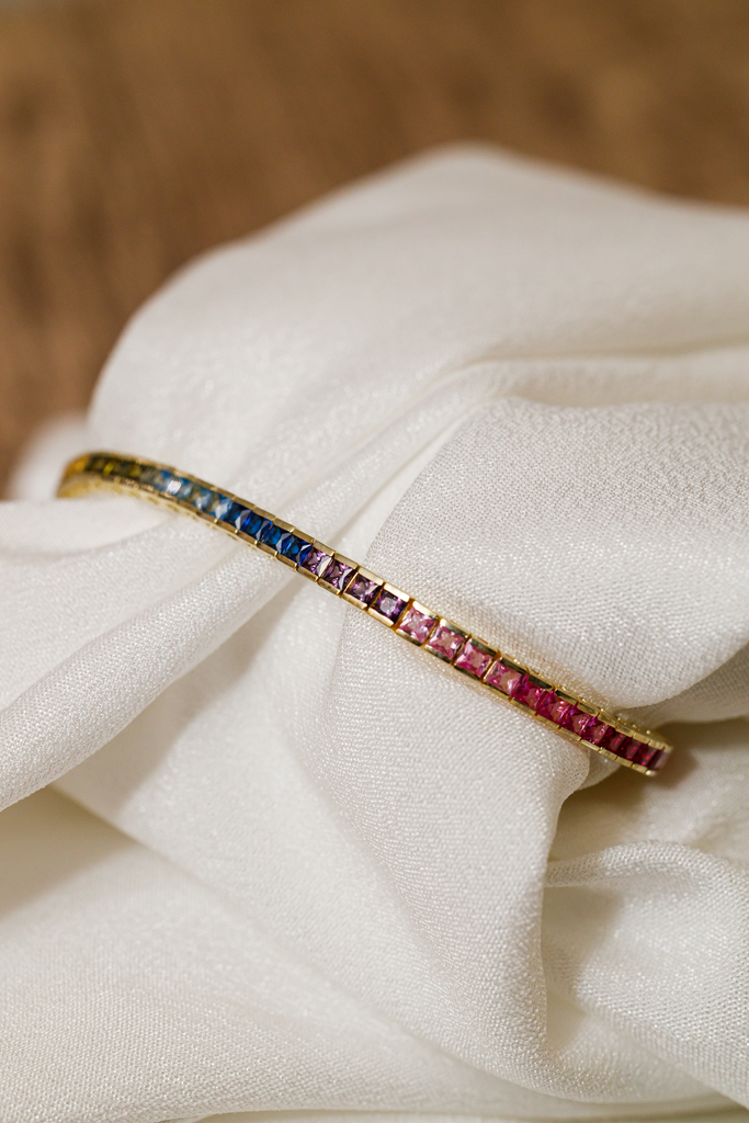 Pulsera Tennis Rainbow Box Setting Bezel