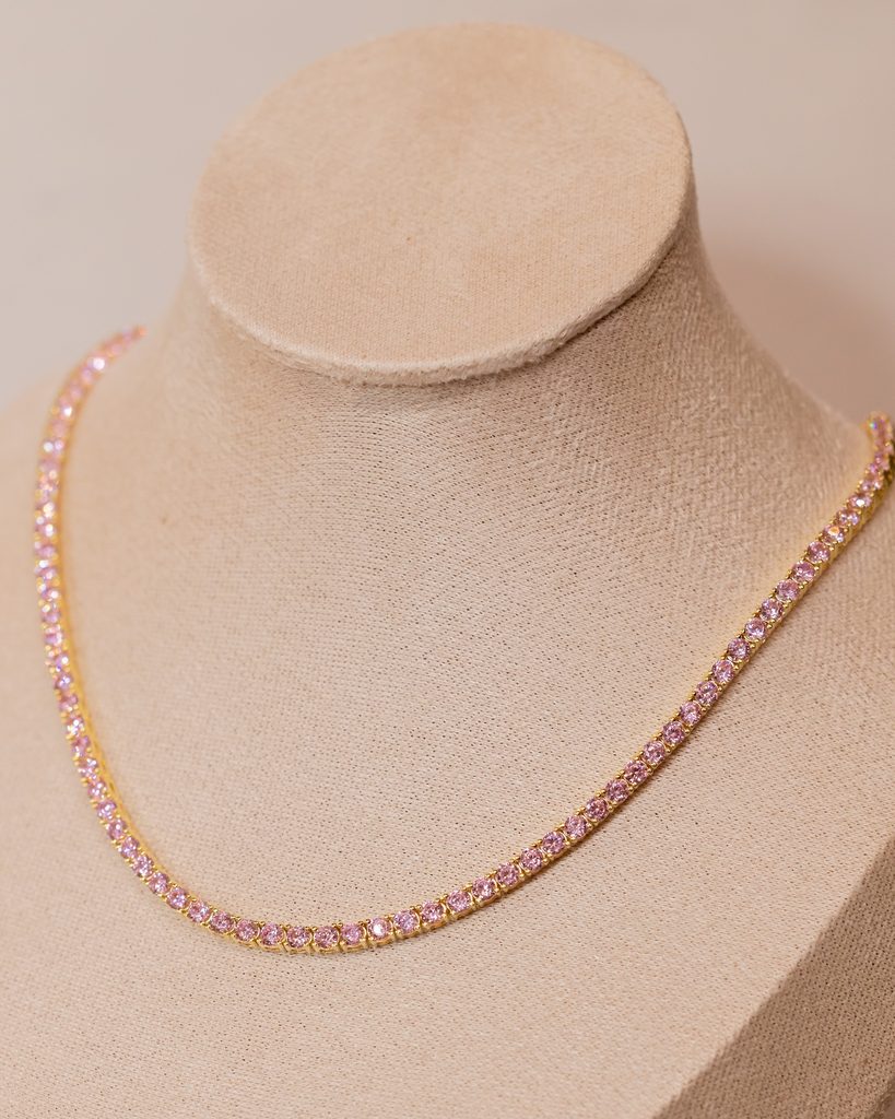 Collar Tennis Rosado Dorado