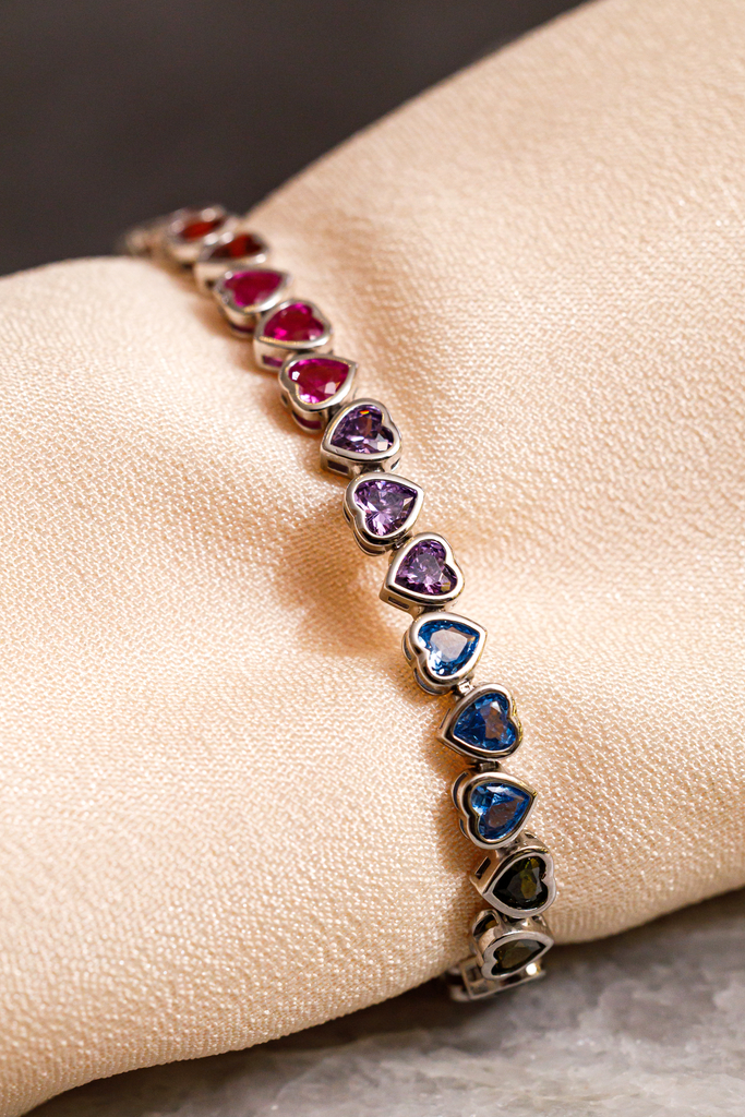 Pulsera Tennis Rainbow Multicolor Corazones