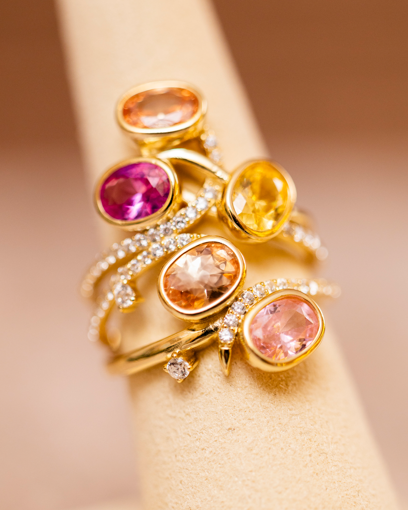 Anillo Multi Ovalos Amarillo y Rosado