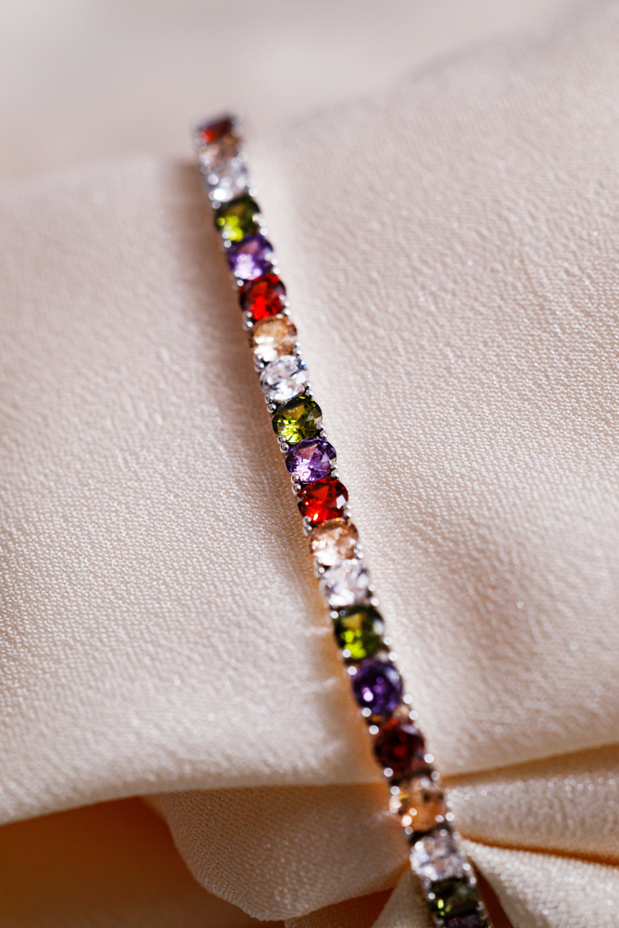 Pulsera Tennis Rainbow Frios 4mm Plateada