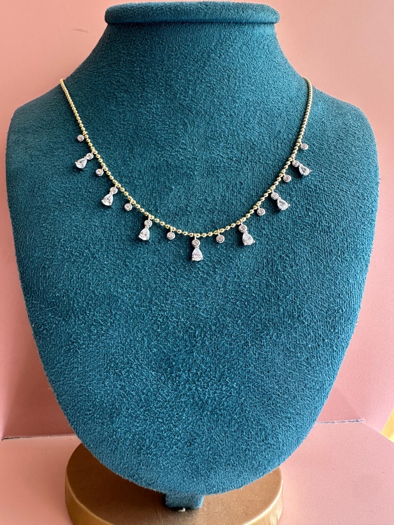 Collar Gotas Colgando Plateado y Dorado Azul