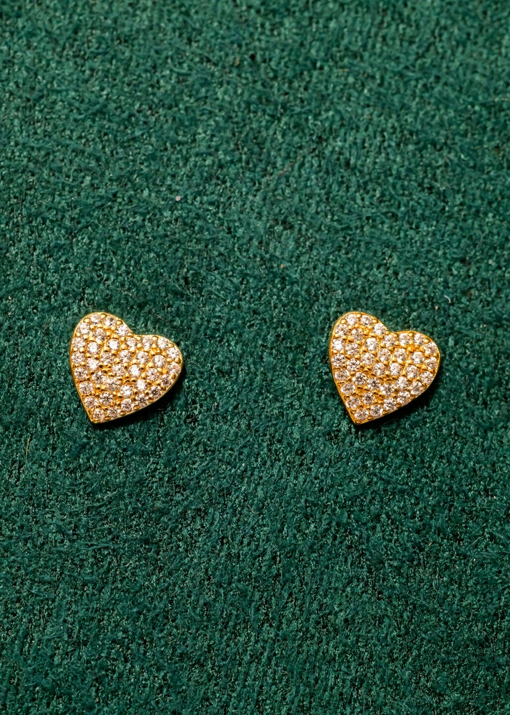 Arete Corazon Cristales Dorado Rosca