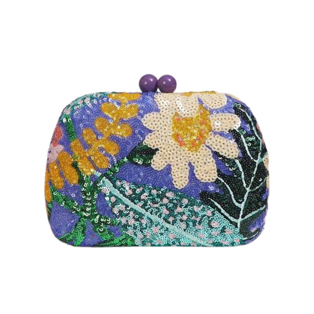Cartera Bordada Flores Morada