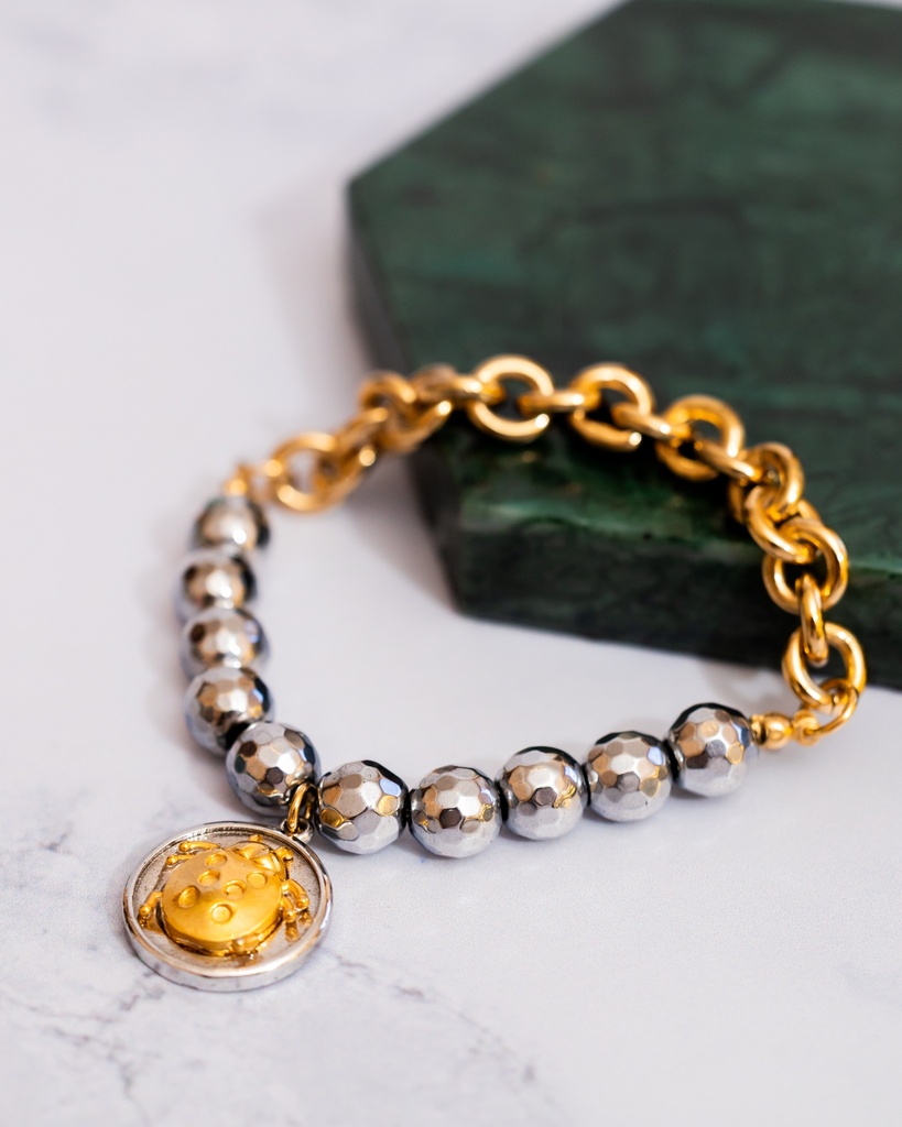 Pulsera Lucky con Hematite Plata Mariquita