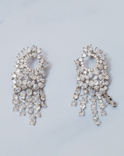 [9194] Arete Plateado Cristales Colgando CZ