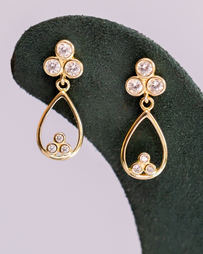 [E27133] Arete 3 Cristales Ovalo Colgando Dorado