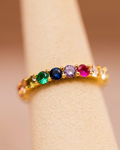 Anillo Mediano Rainbow Multicolor Circulos Dorado