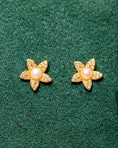 [11-E02688] Arete Flor Perla Centro Rosca