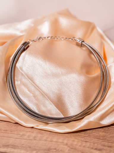 [11678] Choker Triple Plateado Flexible