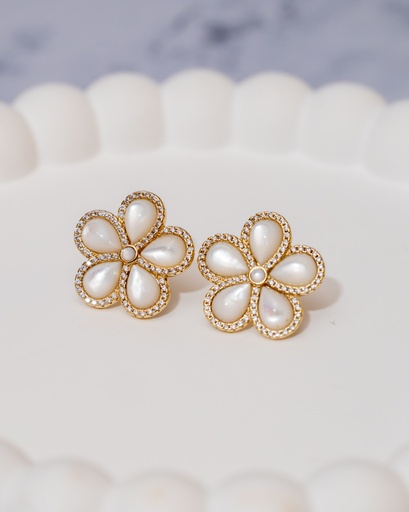 [11991] Arete Flor Nacar Cristales