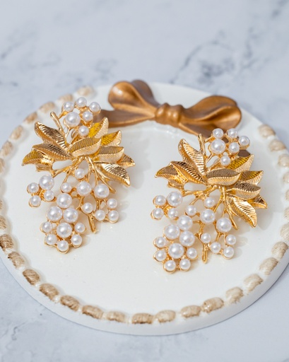 [11995] Arete Hojas Perla Dorada