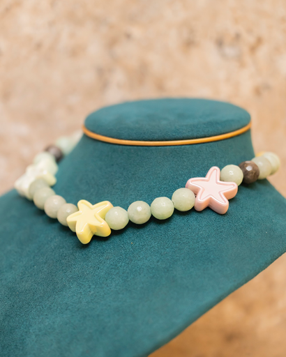 [12501] Collar Piedras Verde Estrellas Mar