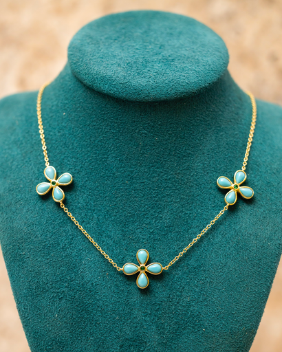 [12590] Collar Flor de 4 Turquesa