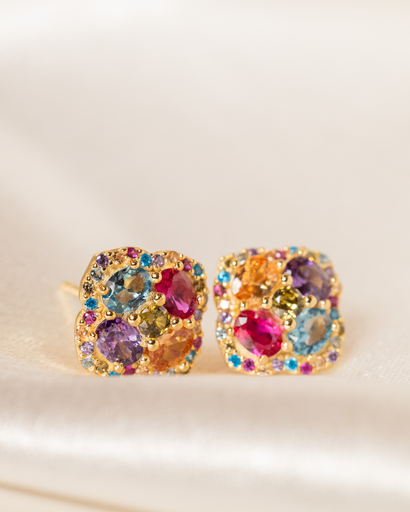 Arete Flor Cudrada Color Cristales